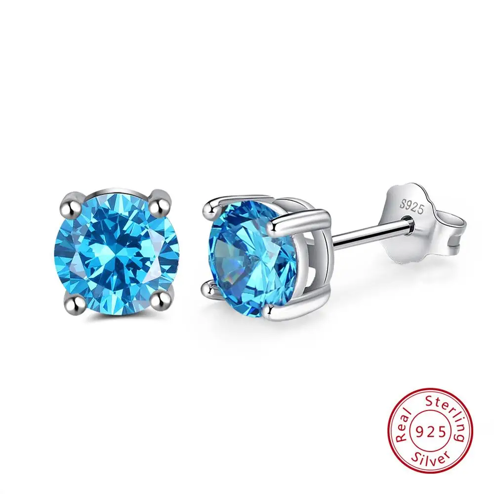 ORSA JEWELS 925 пробы серебряные женские серьги гвоздики зубец Установка AAA черный кубический цирконий простые серьги Модные ювелирные изделия SE84-B - Цвет камня: Blue Zircon