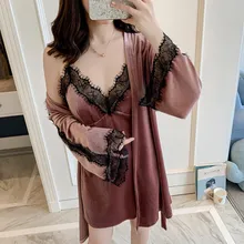 Женский зимний бархатный теплый халат, кружевное сексуальное кимоно, банный халат, Женский комплект из 2 предметов, халат для невесты, подружки невесты, домашняя одежда, ночная рубашка, одежда для сна