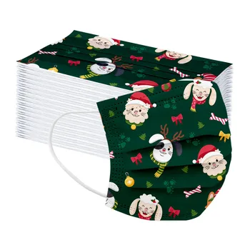 

10/20/30/40/50pc Adult Print Christmas Masks Adults 3-layer Non-woven Masks Disposable Protection Earloops Masks Mascarilla