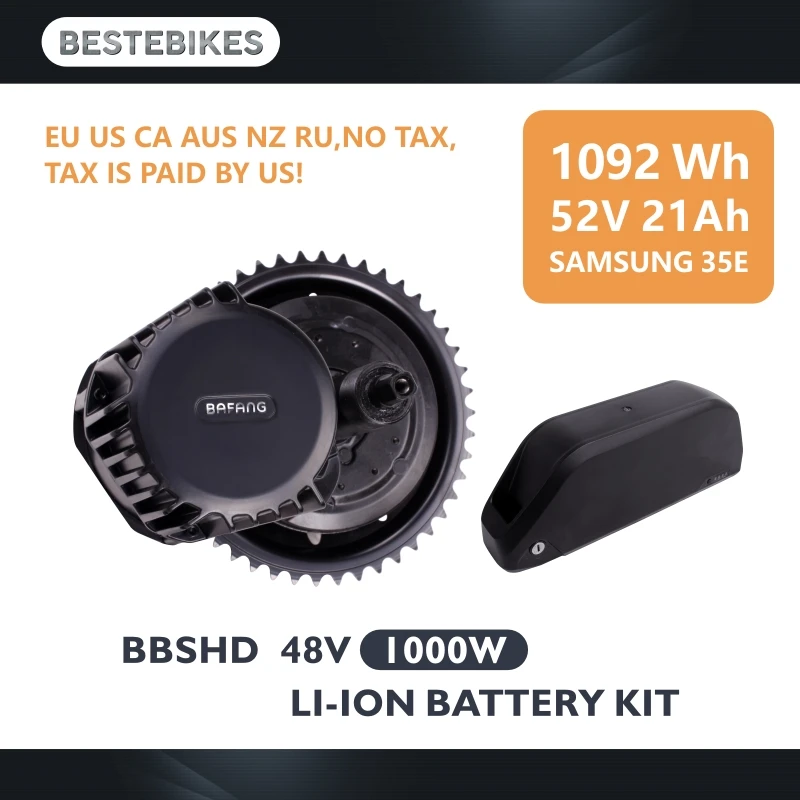 Bafang BBSHD 1000 Вт mid motor 52 в 21AH/52V17. 5AH/samsung 48V13AH/48V17AH вниз трубки, фара для электровелосипеда в батарея Электрический мотор комплект