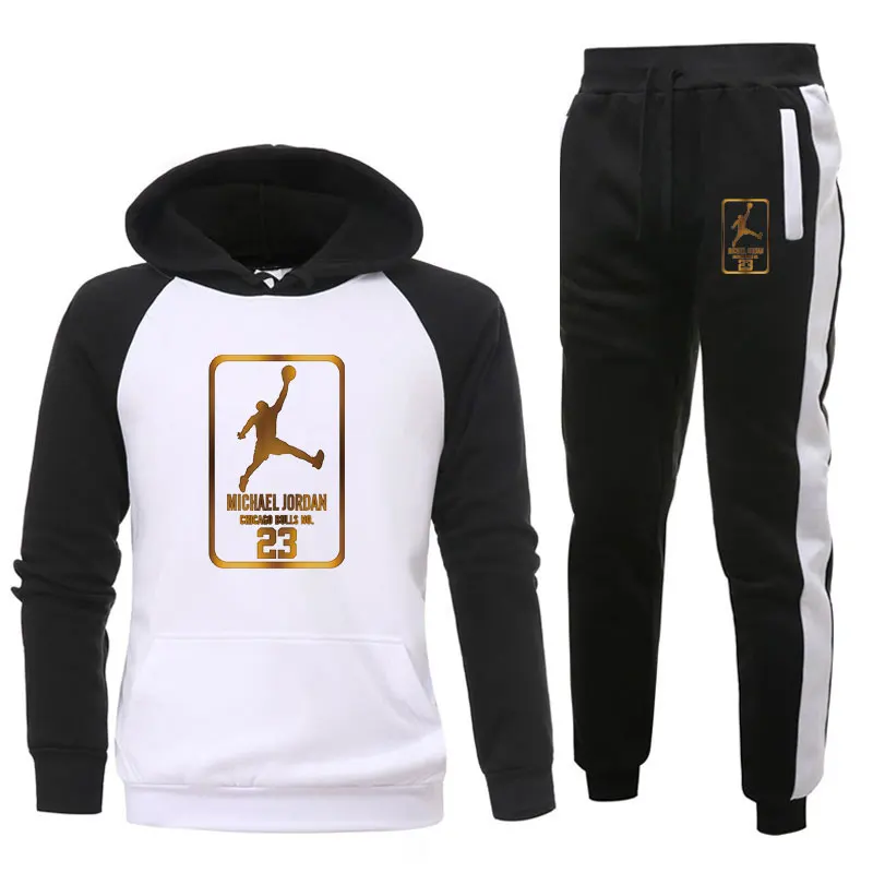 

New Brand Tracksuit Fashion 23 Men Sportswear Two Piece Sets All Cotton Fleece Thick hoodie+Pants Sporting Suit Male