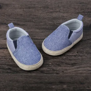 

WEIXINBUY New Sales Baby Boy Cotton Striped Shoes Soft Sole Canvas Newborn Toddler First Walkers Sneaker Shoes 0-18 Months