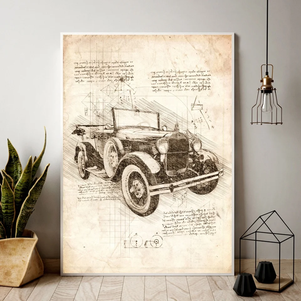 

Old Ford Model T manuscript design Fashion abstract art Poster Print, Home Wall Art, Office Wall Decor, No Frame