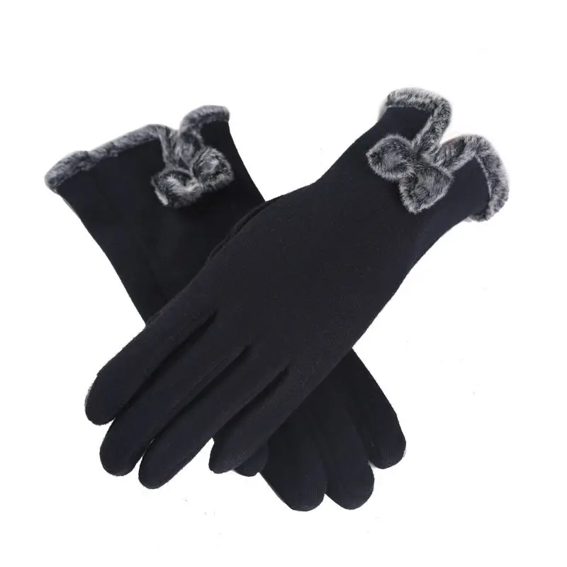 Модные женские перчатки, классические зимние перчатки с бантиком, женские зимние теплые рукавицы с открытыми пальцами, Элегантные наручные перчатки - Цвет: Black