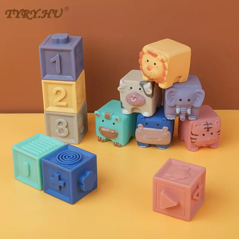 6/12pcs Silicone Building Blocks Baby Grasp Toy 3D Touch Hand Soft