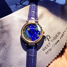 Reef Tiger / RT luksusowy złoty zegarek automatyczny zegarek z datownikiem wodoodporny skórzany zegarek Relogio Feminino RGA1587