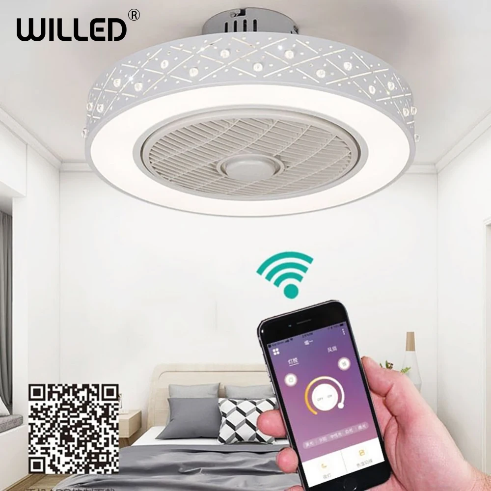 50cm LED smart remote control ceiling fan with light suppot mobile phone app invisible fans home lighting circular round