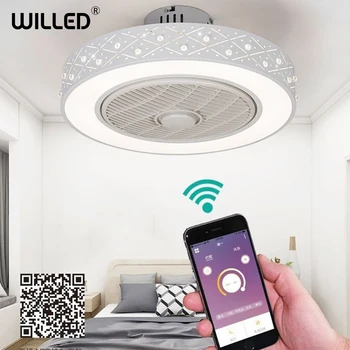 

ceiling fan with light Bluetooth LED smart remote control support mobile phone app invisible fans home lighting circular round