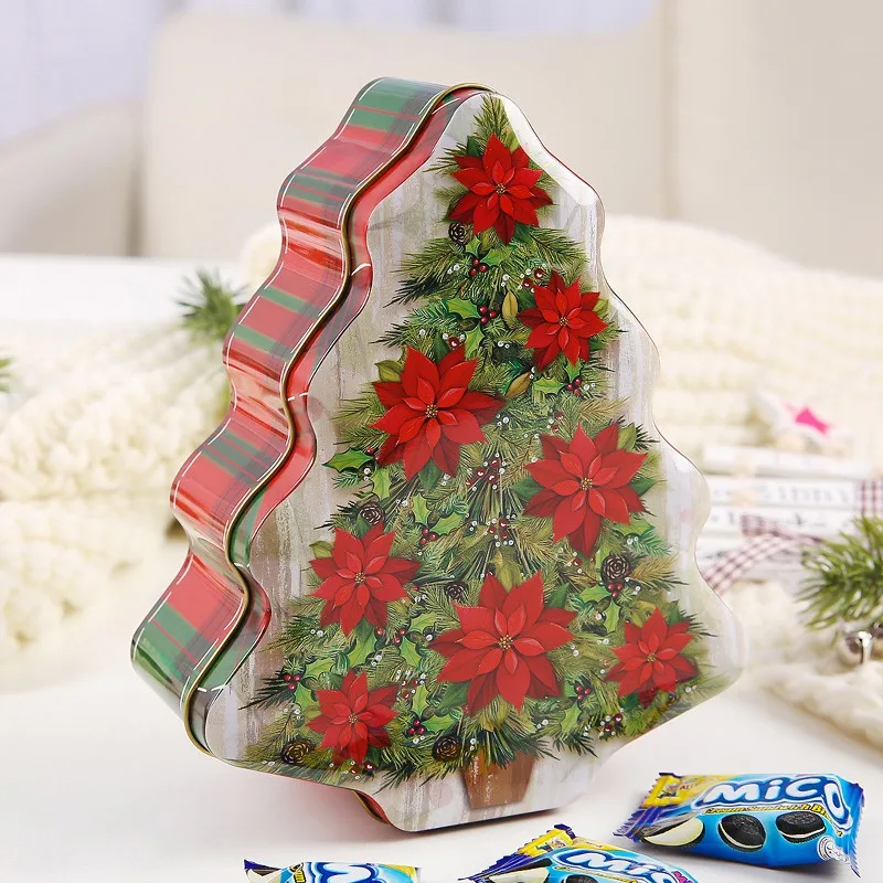 Металлическая жестяная пластина жестяная коробка Рождественский Санта-Клаус коробка в форме рождественской елки ящик для хранения Снеговик напечатанная закупориваемая банка упаковочные коробки