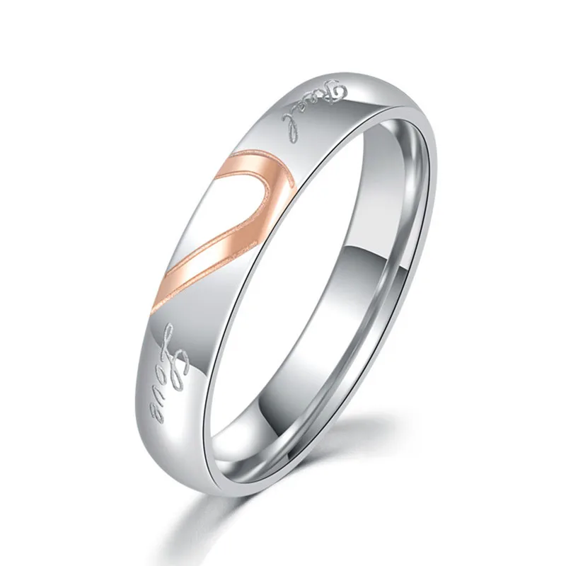 Fashion Titanium Steel Real Love Jewelry Heart Wedding Rings for Women Men Couple Engrave Silver Color Never Fade Full Size 4-15 3