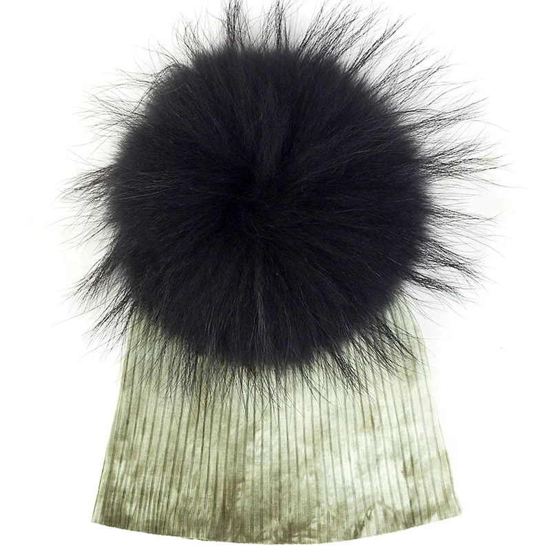 green black Осенне-зимняя хлопковая ребристая шапка с меховым помпоном для новорожденных мальчиков и девочек, зимние мягкие вязаные шапки для детей - Цвет: green black