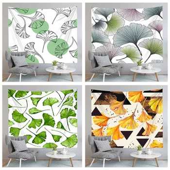 

Green Yellow Ginkgo Leaf Wall Hanging Tapestry Polyester Fabric Home Decor Yoga Mat Bedspread Carpets Blanket