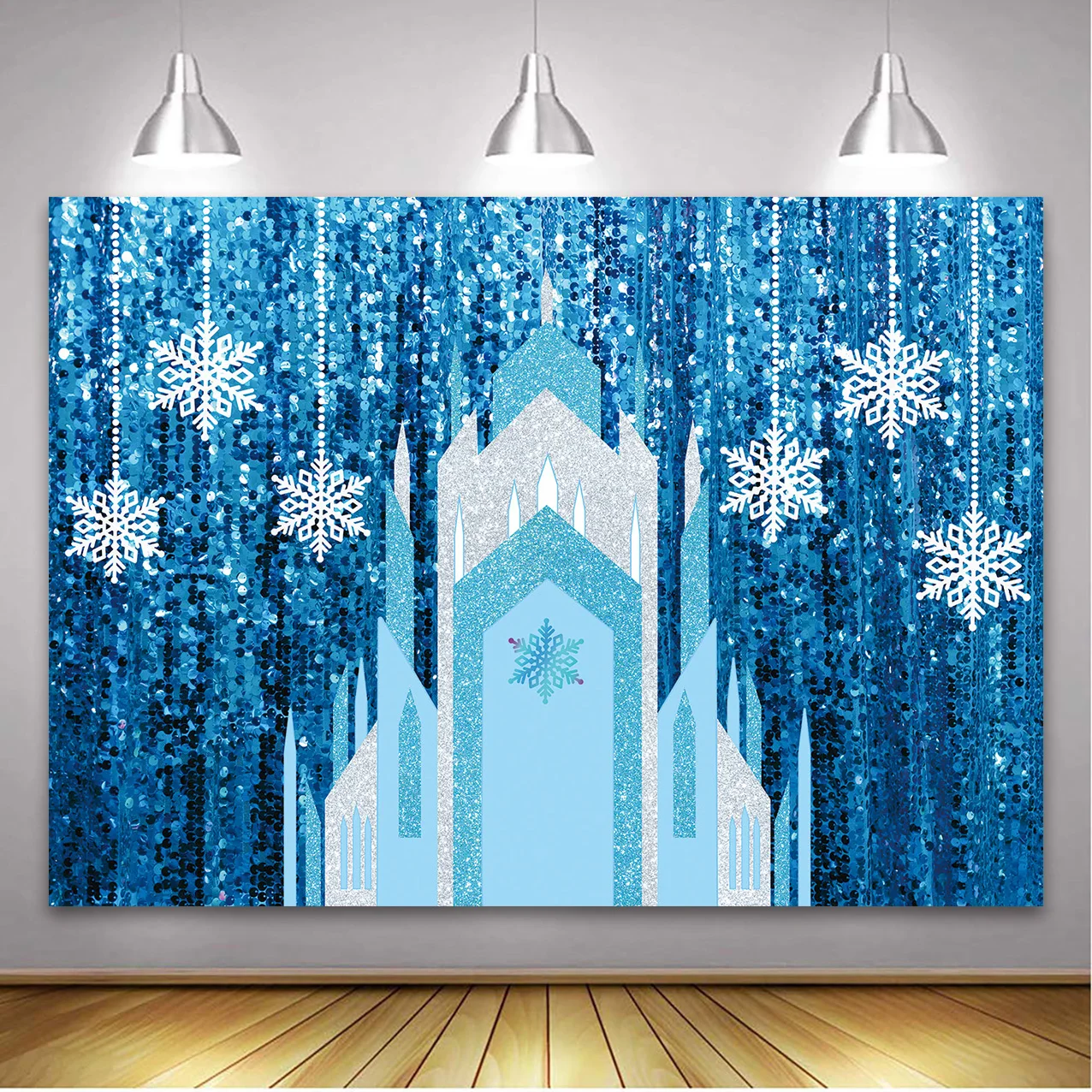 

Winter Christmas Frozen Backdrop Glitter Snowflakes Crystal Castle Backdrop for Kids Birthday Xmas Eve Party Photo Background