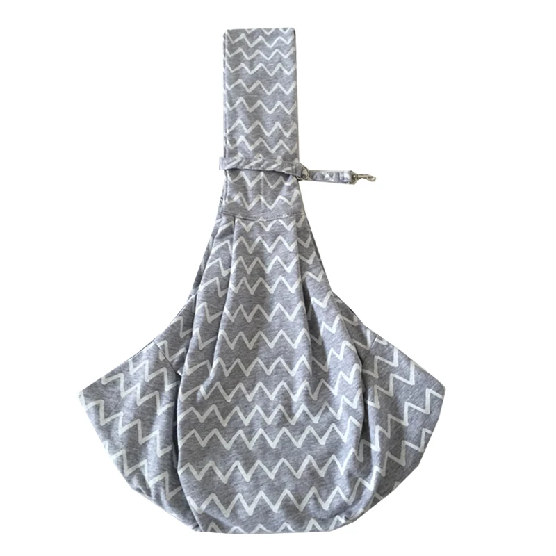 Grey Striped Strap Size Adjustable Cotton Pet Sling Dog Cat Carrier Bag Hand Free Comfort Shoulder Bag Outdoor