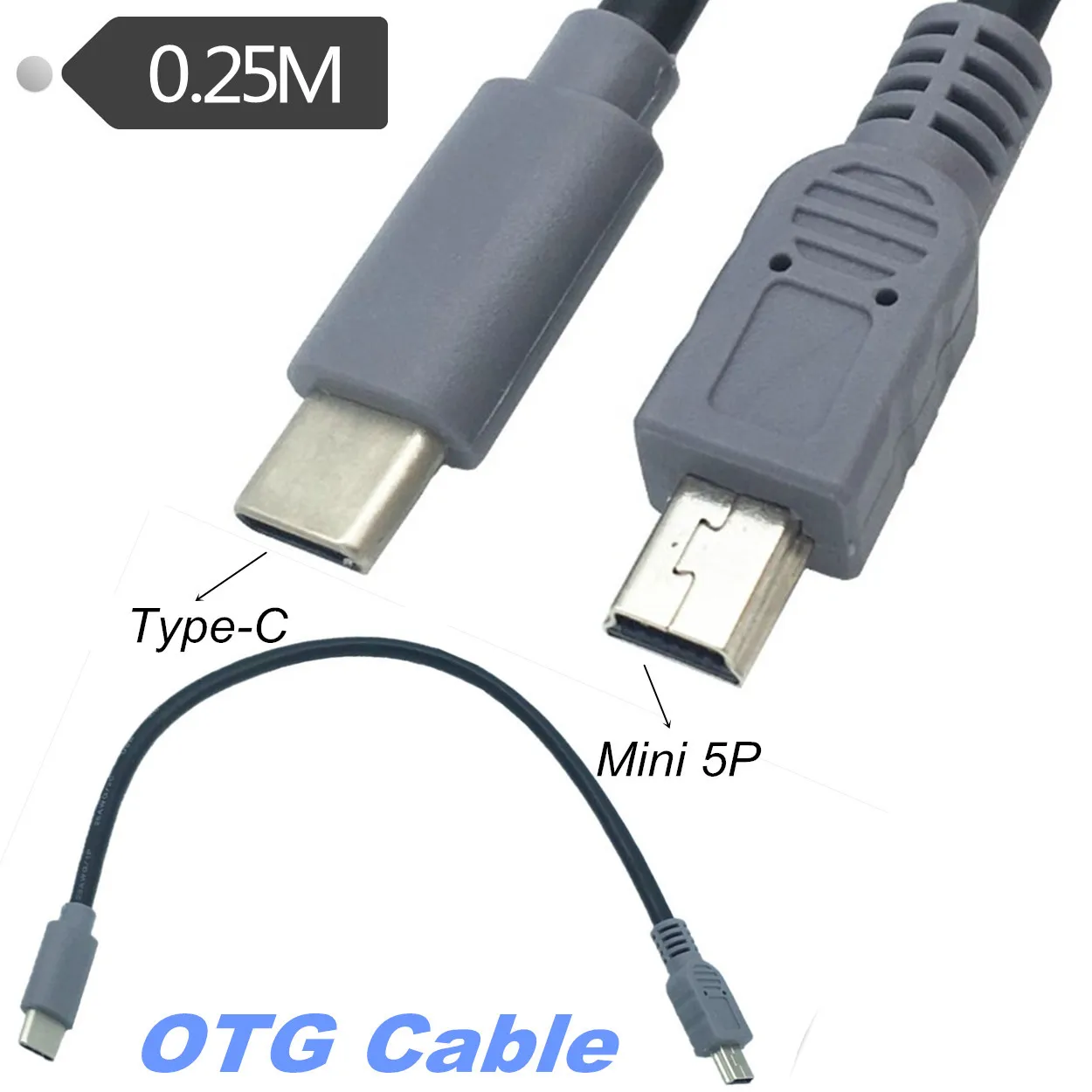1 шт. usb type C 3,1 штекер для Mini USB 5 Pin B штекер конвертер OTG адаптер Ведущий кабель для передачи данных для мобильного Macbook 25 см/1 м