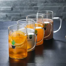 4 шт., чашка для чая из толстого стекла, простая Однослойная Бытовая чашка для сока, прозрачный молочный завтрак, стеклянная чашка с высокой ручкой для кофе