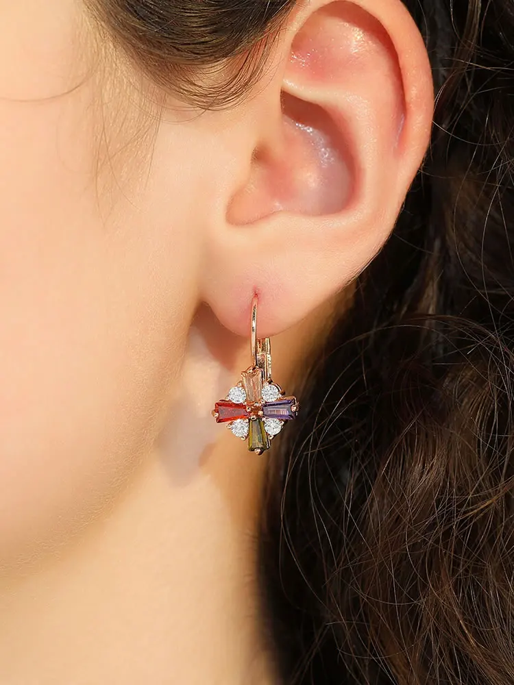 MOONROCY розовое золото цвет Красочные Хрустальные Серьги Висячие Богемия для женщин девочек вечерние ювелирные изделия крест дропшиппинг