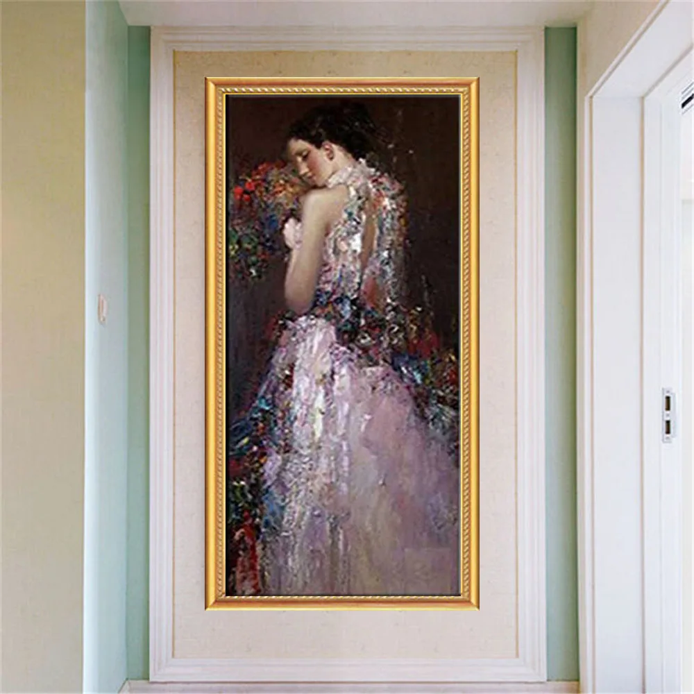 

Nordic Style Hand-Painted Oil Paintings Character Girl In Wedding Dress Abstract Canvas Painting Modern Wedding Decoration Art