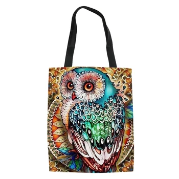 

THIKIN Mandalas Art Eagle Printing Canvas Shopper Bag Women Ladies Tote Bags Reusable Cotton Grocery High Capacity Shopping Bag