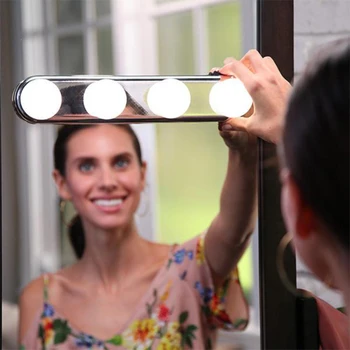 

4 Bulb Hollywood Led Makeup Mirror Light Suction Cup Installation Dressing Table Vanity Light Bathroom Wall Lamp Battery Powered