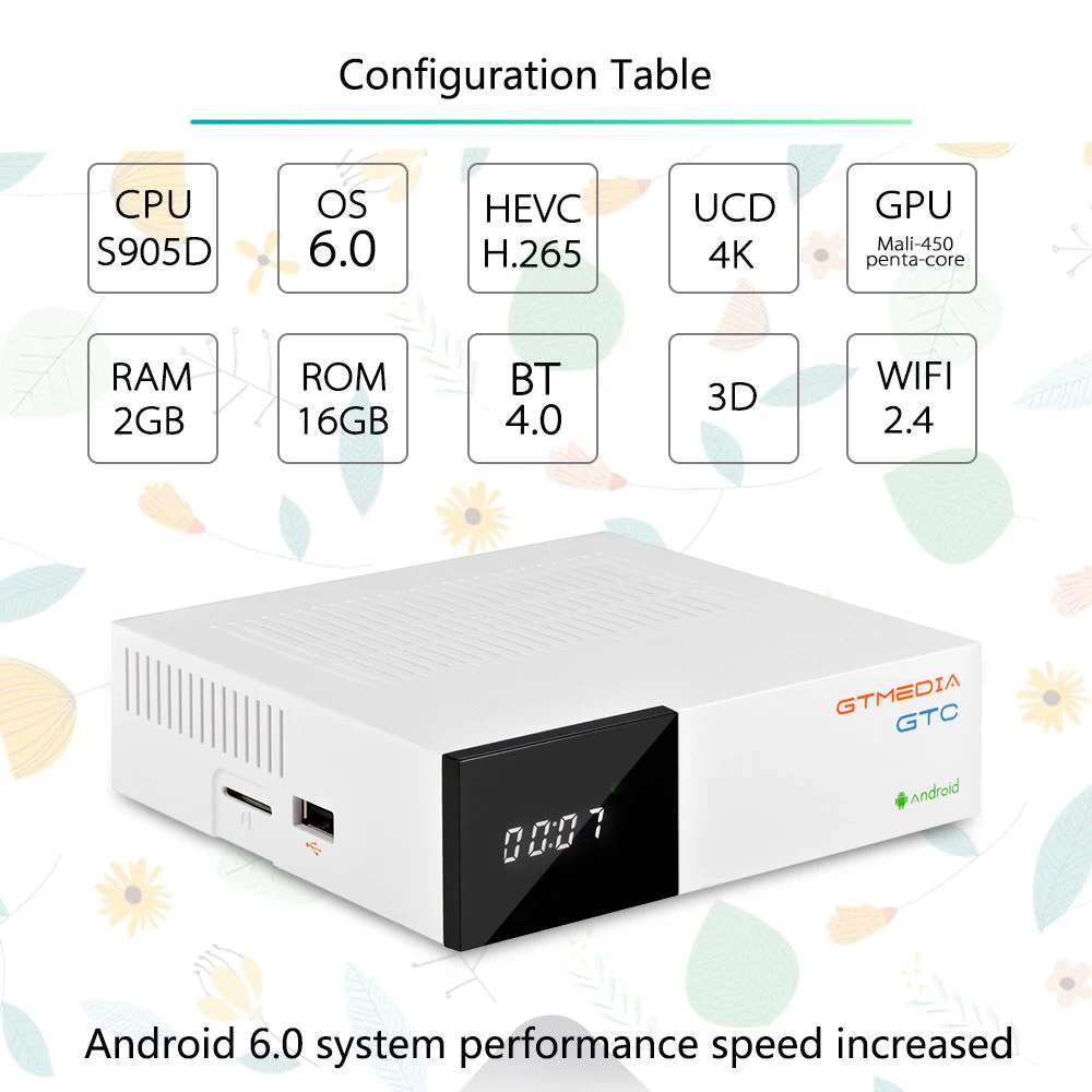 

Gtmedia GTC Android 6.0 TV box with 2G+26G 4K UHD built in 2.4G wifi 2+16GB Google Android DVB decoder easy to install