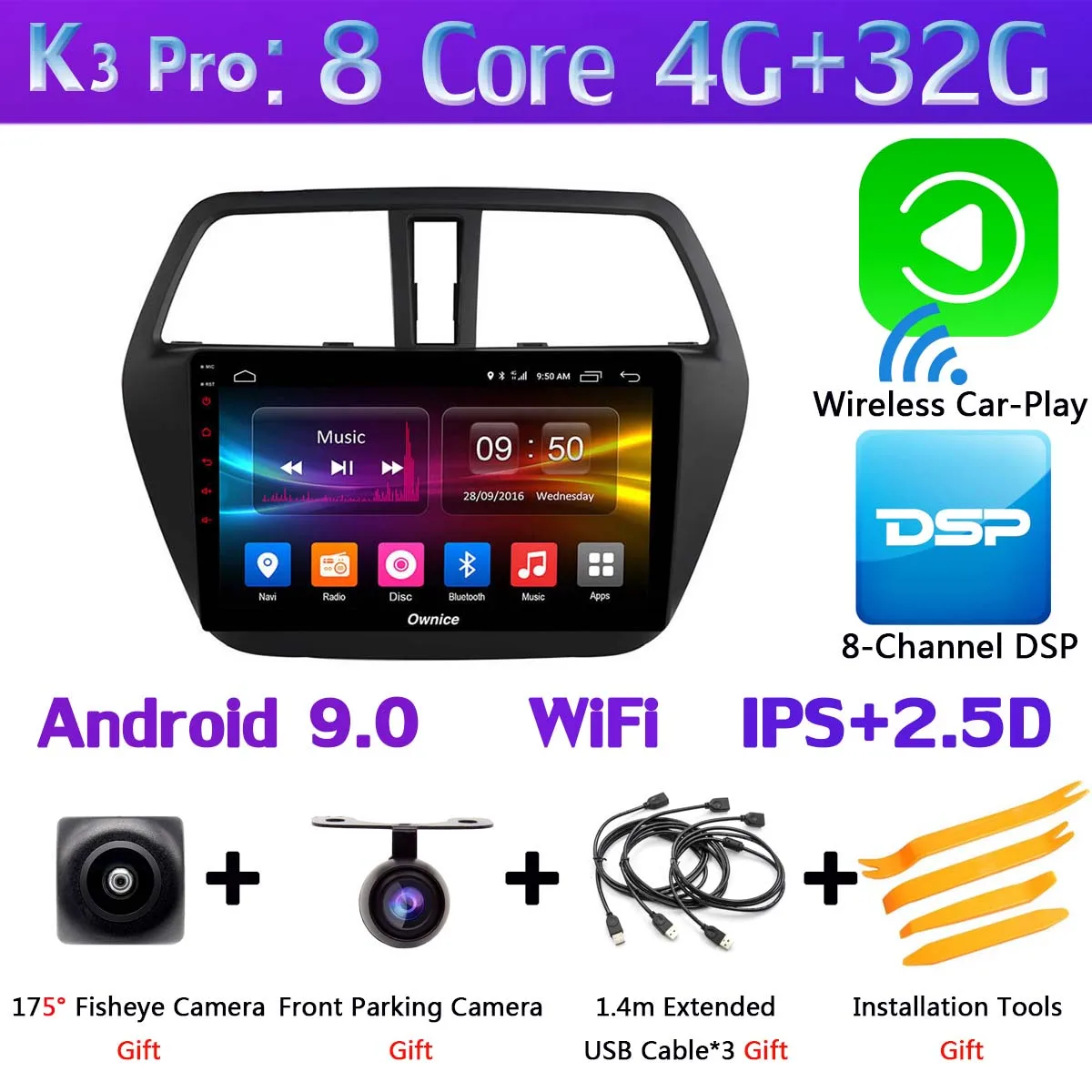 " 360 ° панорамный Android 9,0 автомобильный DVD мультимедийное радио gps для Suzuki SX4 S-Cross 2013 S Cross автомобильное радио DSP - Цвет: K3 Pro CarPlay