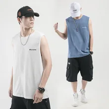 Экстремальная холодная мужская одежда новые летние товары INS Свободный жилет для мальчиков однотонные повседневные топы без рукавов с принтом