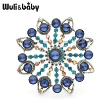 Wuli&baby Big Blue Crystal Snowflake Brooches Women Alloy Round Flower Weddings Banquet Brooch Pins New Year Gifts