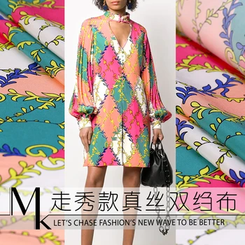 

Summer FASHION SHOW New 135cm Wide 18Momme 95%silk 5%spandex Crepe Fabric for Dress Brand Printed Coth Diy Sewing Free Shipping