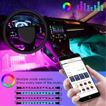 

LED Car Foot Light Ambient Lamp With USB Wireless Remote Music Control Multiple Modes Automotive Interior Decorative Lights