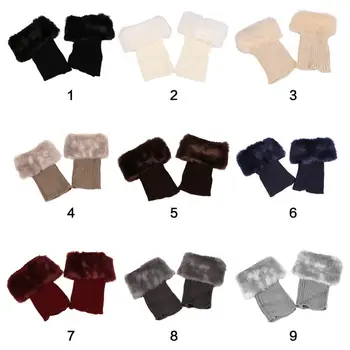 

Womens Girls Winter Thicken Plush Boot Cuff Ribbed Knitted Short Leg Warmers Solid Color Crochet Gaiters Toppers Socks