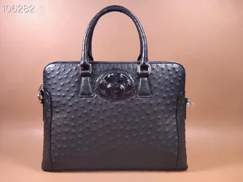 

Authentic Exotic Ostrich Skin Businessmen Working Handbag Laptop Briefcase Genuine Crocodile Leather Male Large Top-handle Bag