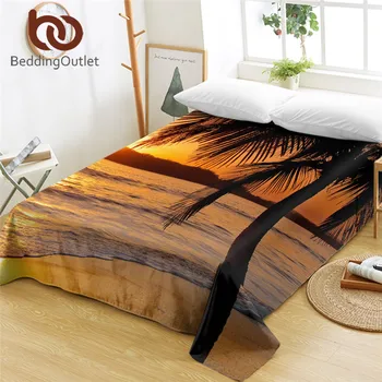 

BeddingOutlet Sunset Bed Sheet 3D Printed Beach Flat Sheet Nature Bedspreads 1-PC Seaside Scenery drap de lit Queen Dropship