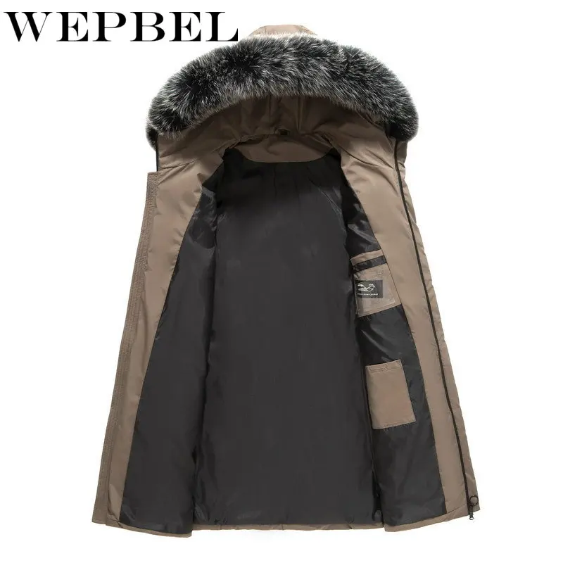 WEPBEL зимняя длинная куртка Для мужчин s Повседневное Толстая длинная меховая парка с капюшоном Для мужчин с хлопковой подкладкой куртки-парки, верхняя одежда, пальто