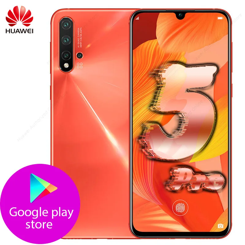 Мобильный телефон HuaWei Nova 5 Pro, 6,39 дюймов, OLED, 8 ГБ, 128 ГБ, четыре ядра, встроенный экран, отпечаток пальца, Android 9,0, SuperCharge, GPU Turbo