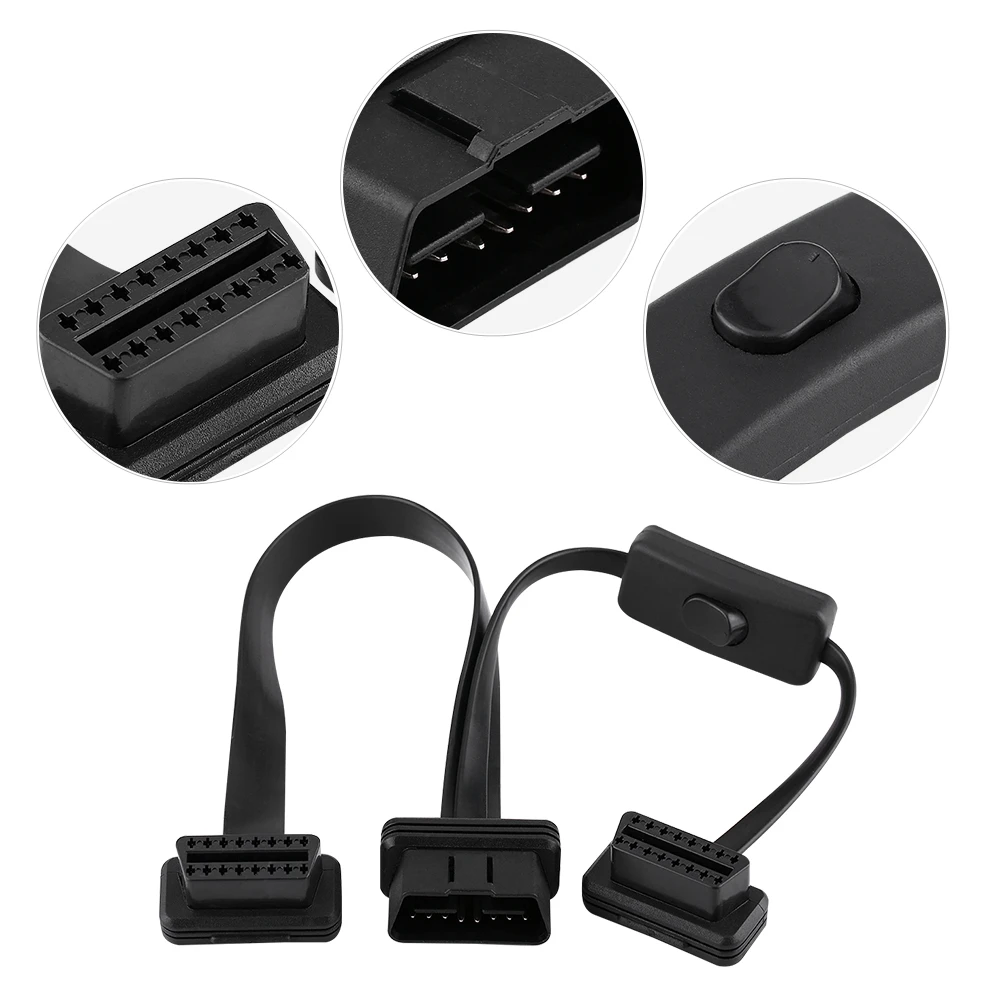 Черный 16 Pin мужской двойной женский OBD2 сплиттер плоский удлинитель адаптер OBD2 кабель сигнал сплиттера сплиттер с переключателем
