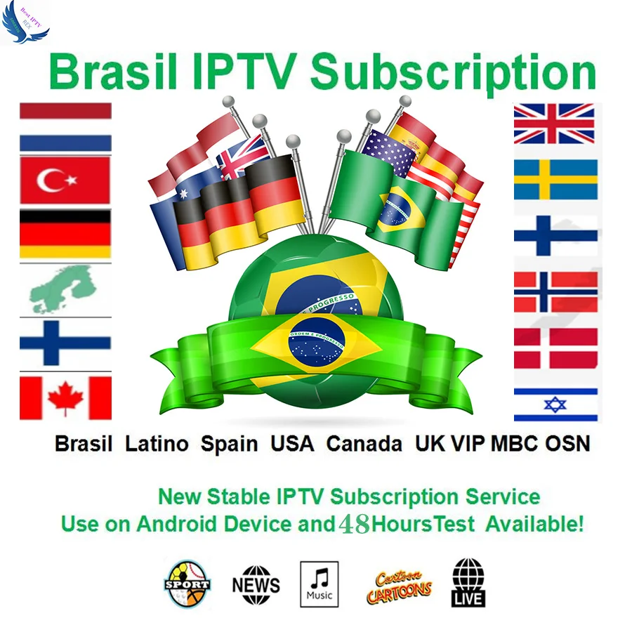 Бразилия IP tv подписка для Android tv BOX 9000 Live 6000+ VOD каналы с 4K каналов для M3U APK IP tv пробная 24