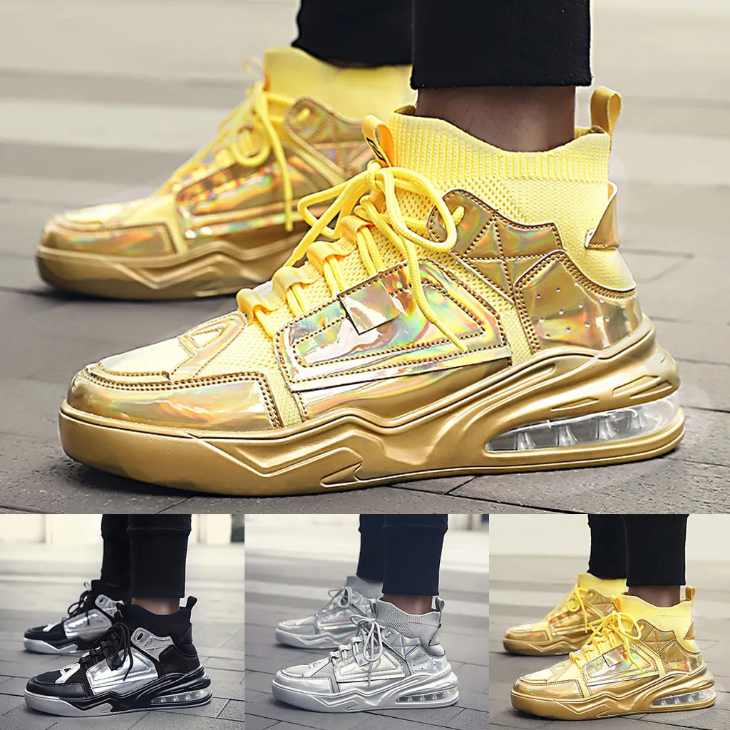 

sneakers men Stylish Designer Casual Shoes Men Gold Sneakers Black Walking Footwear Breathable Mesh Sneakers Men Shoes S13