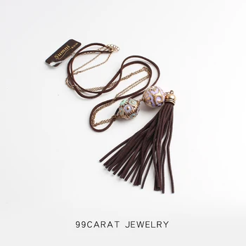 

99 carat new sweater chain vintage style Soviet double ball pattern drop glaze design outstanding temperament Necklace female wa