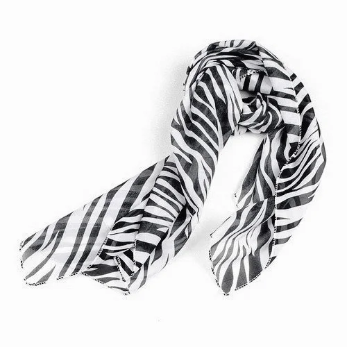 SODIAL(R) černá bělouš šifon zebra proužky pruhované ženy přehoz šály balit pašmínu dar