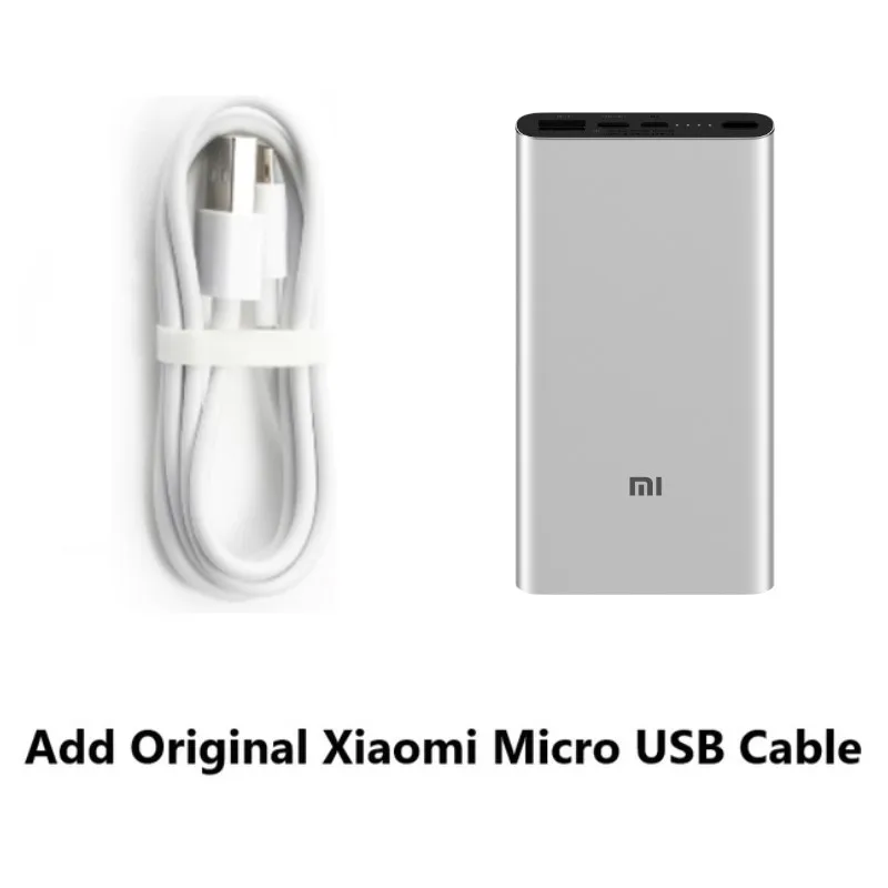 Xiao mi power Bank 3 10000 мАч PLM12ZM usb type C QC3.0 Быстрая зарядка mi power bank 10000 портативное зарядное устройство Poverbank - Цвет: Add Micro USB Cable