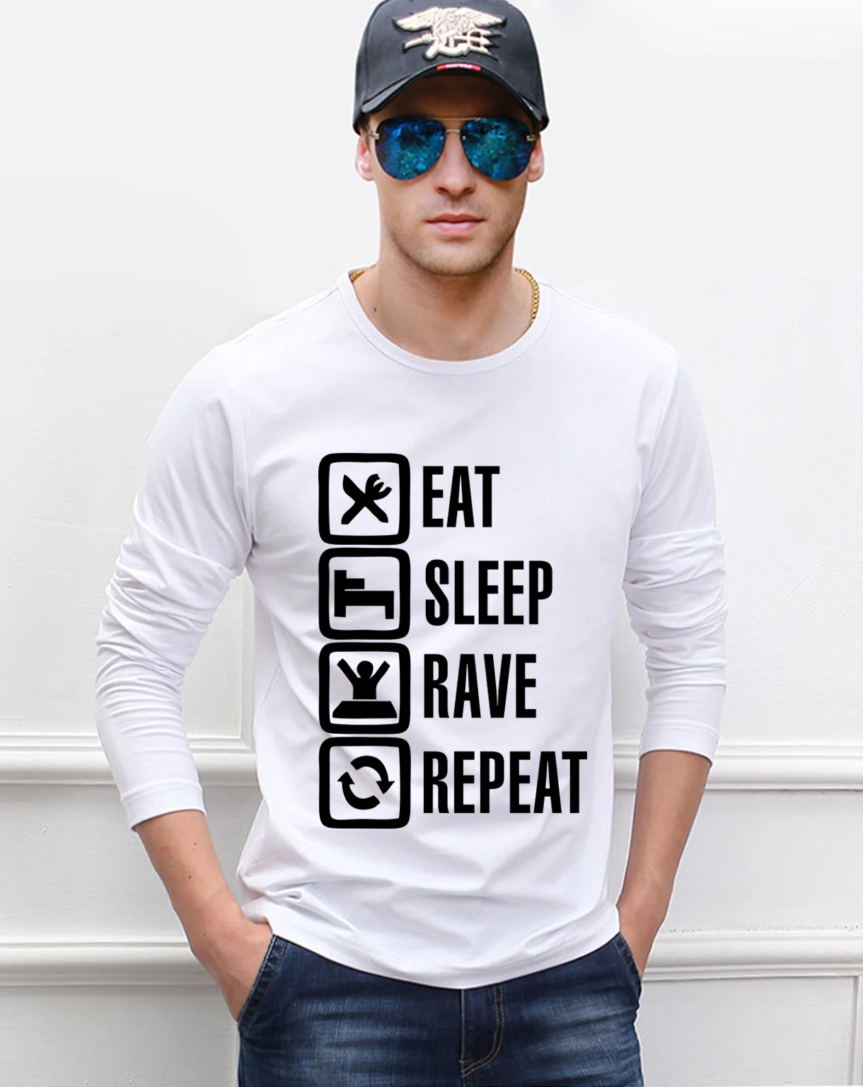 Забавная Мужская футболка с принтом Eat Sleep Game весна 2020 хлопковая