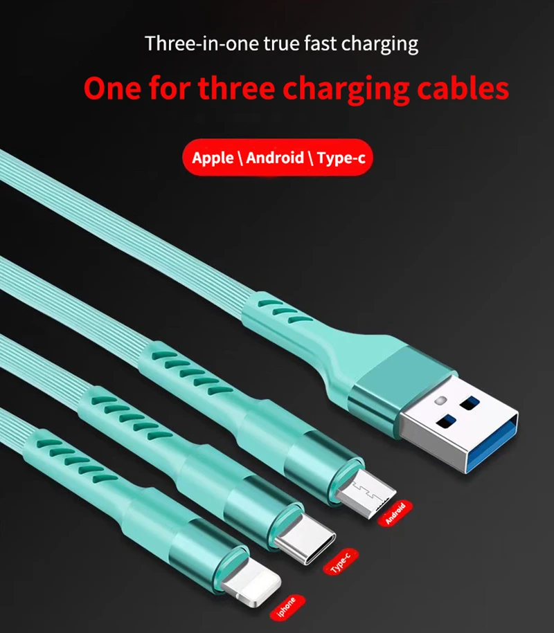 1,2 м три в одном USB кабель для Iphone TYPE C Android микро мобильный телефон дата линия Мини usb для samsung xiaomi всех смартфонов