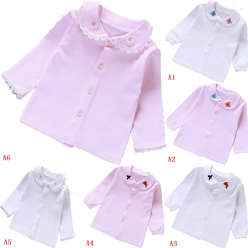 Осенняя хлопковая рубашка с вышивкой для маленьких девочек; топы; блузка с длинными рукавами и отложным воротником; детские повседневные футболки