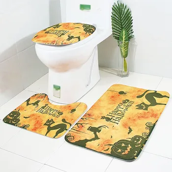 

Bathroom Mat Halloween Theme Fashion Print Three-Piece Soft Flannel Non-Slip Carpet + U-Shaped Base Pad + Toilet Cover x