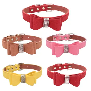 

1pc Adjustable Dog Cat Collar Soft Fashion Rhinestone Bowknot for Pet Kitten Puppy Leather Pet Shining Necklace Pet Supplies