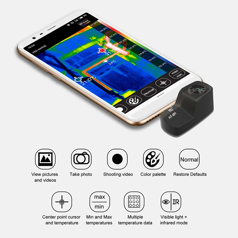 US $502.60 HT201 Multifunction Meter Handheld Detection Mobile Phone Infrared Black High Thermal Imager for Android