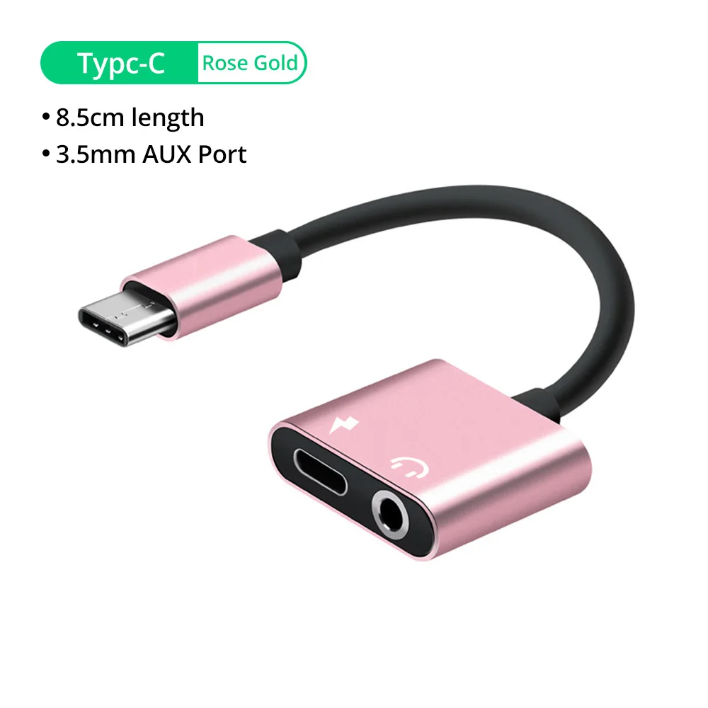 FONKNEN 2 в 1 usb type C до 3,5 мм конвертер USB-C адаптер для быстрой зарядки адаптер для наушников Разъем для наушников кабель для зарядки - Цвет: pink
