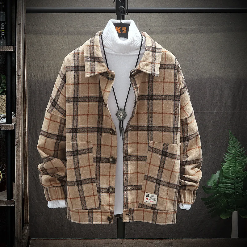 Woolen Jacket Men 2019 Spring Retro Vintage Casual Wool Plaid Coat Male Fashion Coats Jackets Korean Streetwear Man Woolen Jacket Men 2019 Spring Retro Vintage Casual Wool Plaid Coat Male Fashion Coats Jackets Korean Streetwear Man