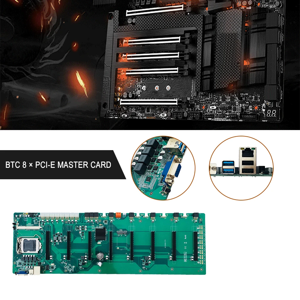 B85 マイニング マザーボード 8GPU CPU SSD (電源供給なし)-